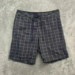 Prana Shorts Men's Size 30 El Porto Swim Trunks Grey Plaid UPF 50 Board Shorts